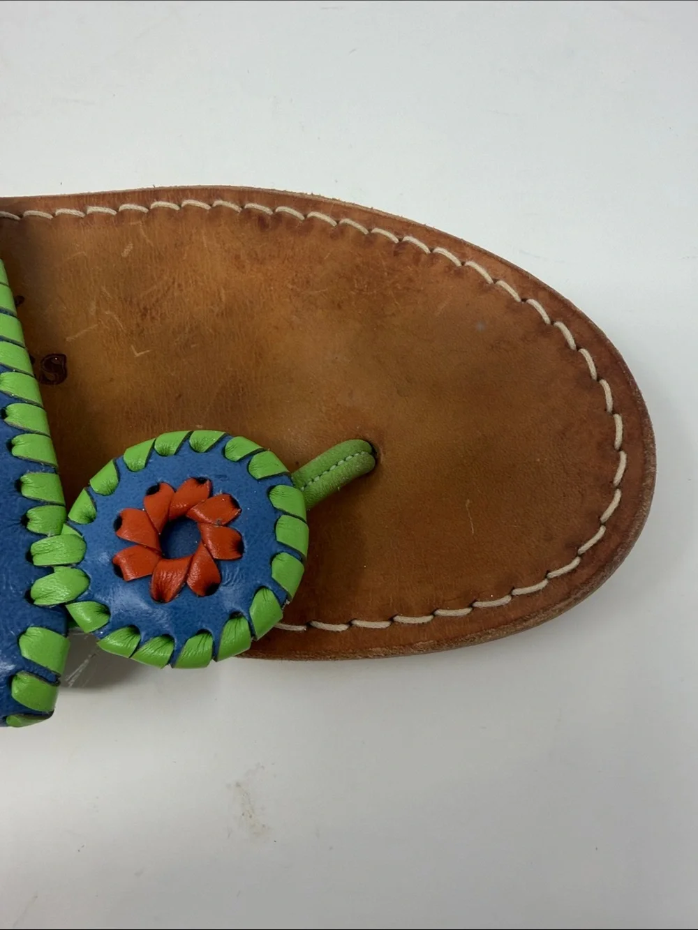Jack Rogers Blue Leather Flower Toe-Post Sandals Size 7 Excellent Condition
